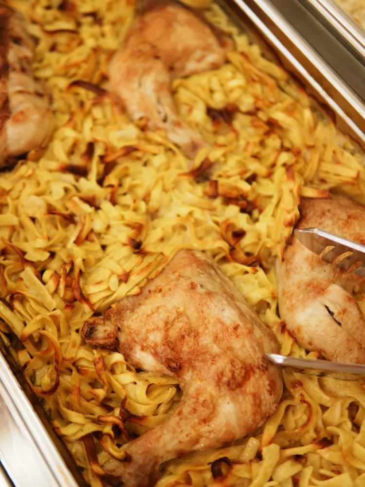 Chicken with pasta, fresh from the oven